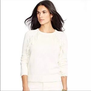 Lauren Ralph Lauren cream fringe sweater sz M